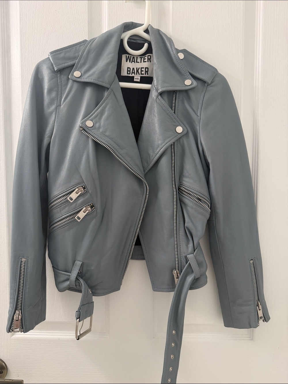 Walter Baker Dusty Blue Leather Moto Jacket